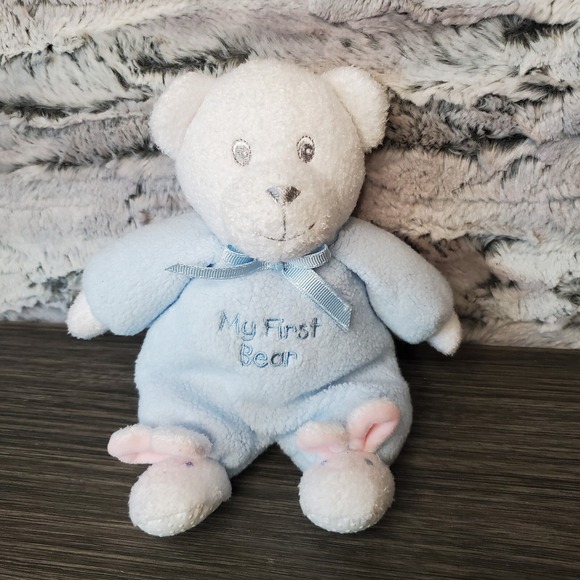 Carter's Prestige Toy My First 1st Bear Rattle Plush Baby Blue Teddy Bunny Feet